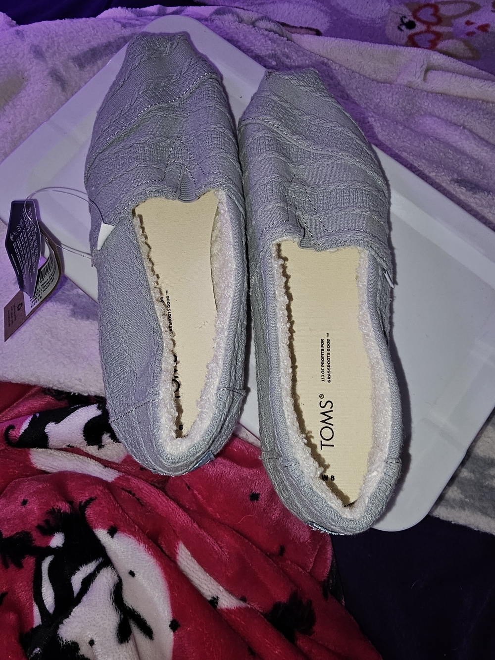 TOMS Women's Alpargata Cozy Slip-On shoes in Storm Grey Cable Textured Weave NWT